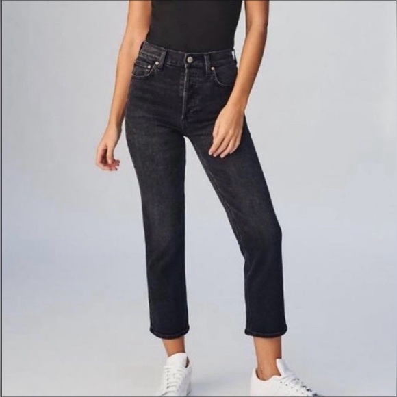 Denim Forum Denim - Aritzia Denim Forum Arlo High Rise Signature Straight Black 5 Pocket Button Jean